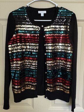 CHARTER CLUB Sequin-Embellished Front Cardigan Sweater, Ladies Size XS
